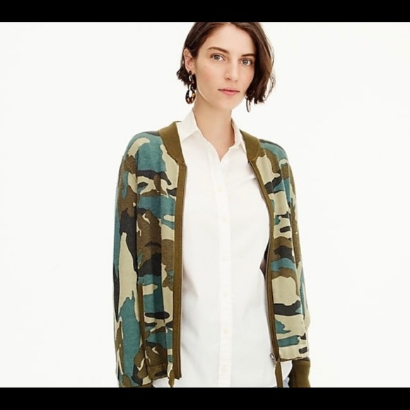 🌺🌺J.Crew knitted camo bomber cardigan 🌺🌺 - Picture 3 of 15